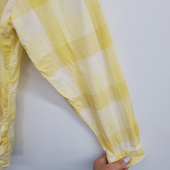 L.L.Bean Womens L Yellow White Plaid Cotton Button Up Shirt Collared Classic - Picture 9 of 16